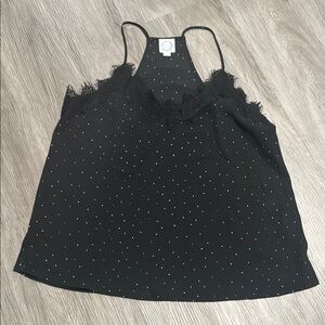 Black Lace Trim Polka Dot Top